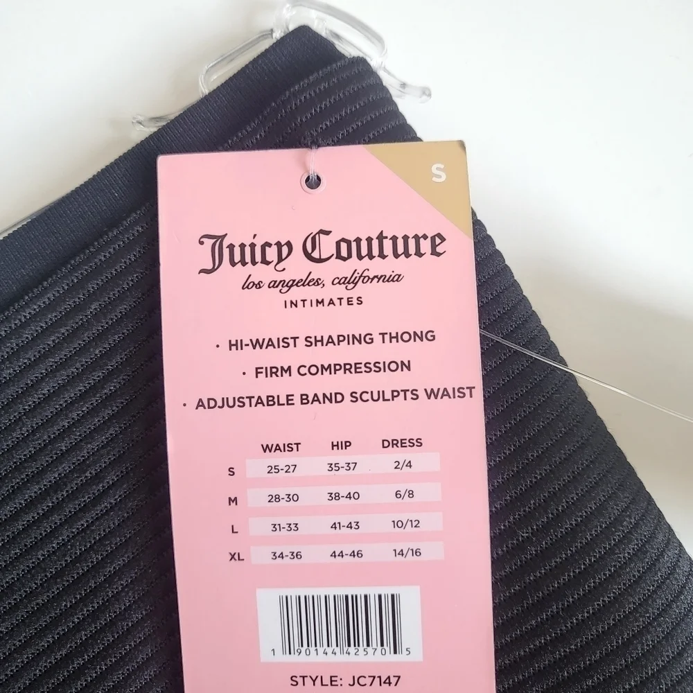 New Juicy Couture Intimates Waist Cinching Seamless Black Thong NWT Size Small